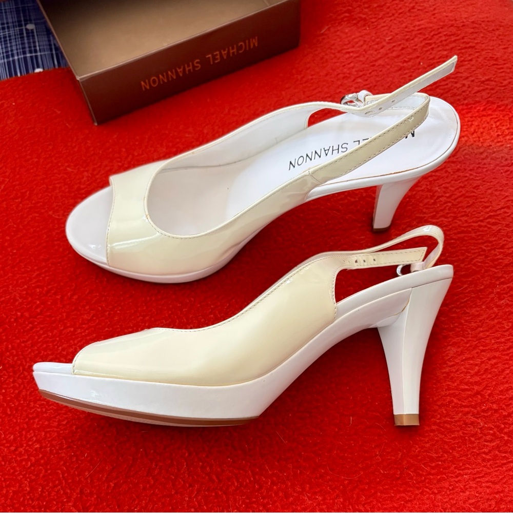 Michael Shannon white patent leather heels, size 6.5